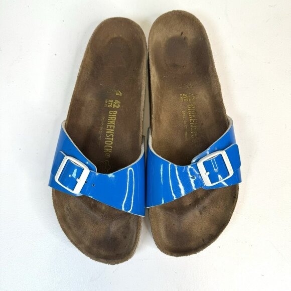 Birkenstock Madrid Sandals Womens Size 42 US 11 Blue Patent Slip On Comfort Shoe - Picture 2 of 11